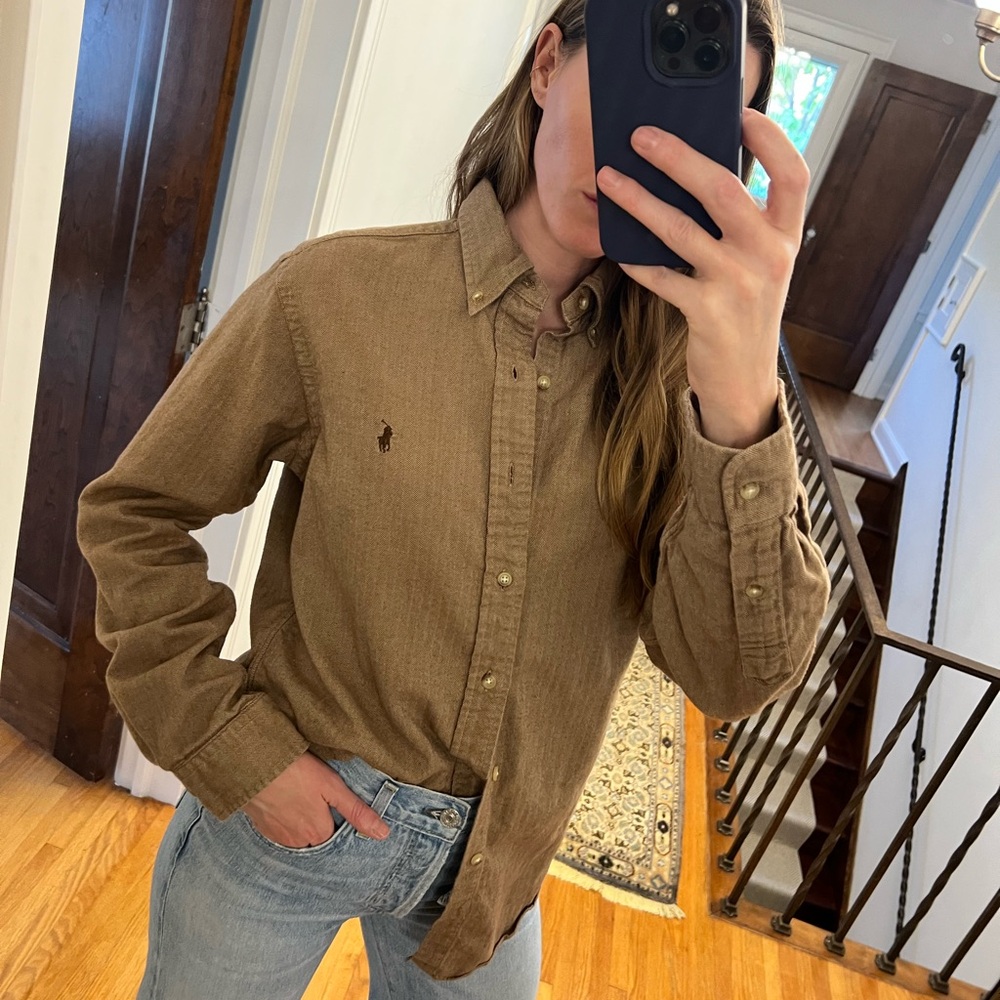 Vintage Ralph Lauren Brown Herringbone Oxford